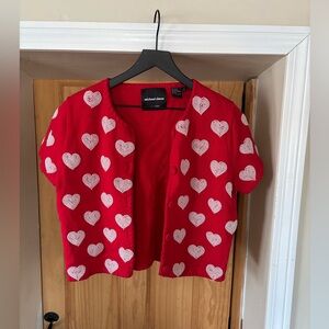VTG 1999 Michael Simon Red/White Beaded Heart Cardigan,Valentines, Sweetheart, M